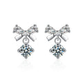 S925 Sterling Silver Moissanite Stud Earrings 0.5ct×2 Bow Fringe Dangle Women