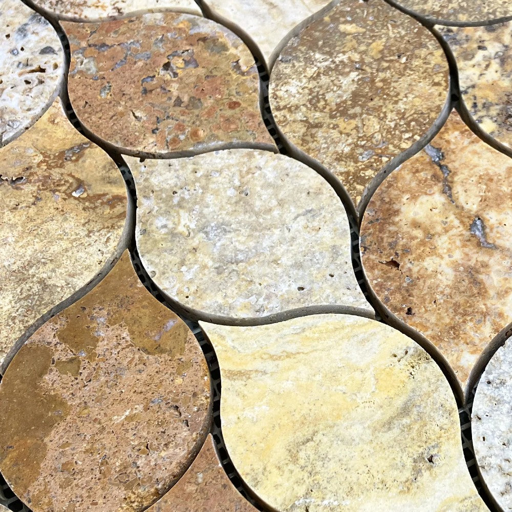 Scabos Travertine Leaf Design Mosaic Tile - Mesh Backed 12x12