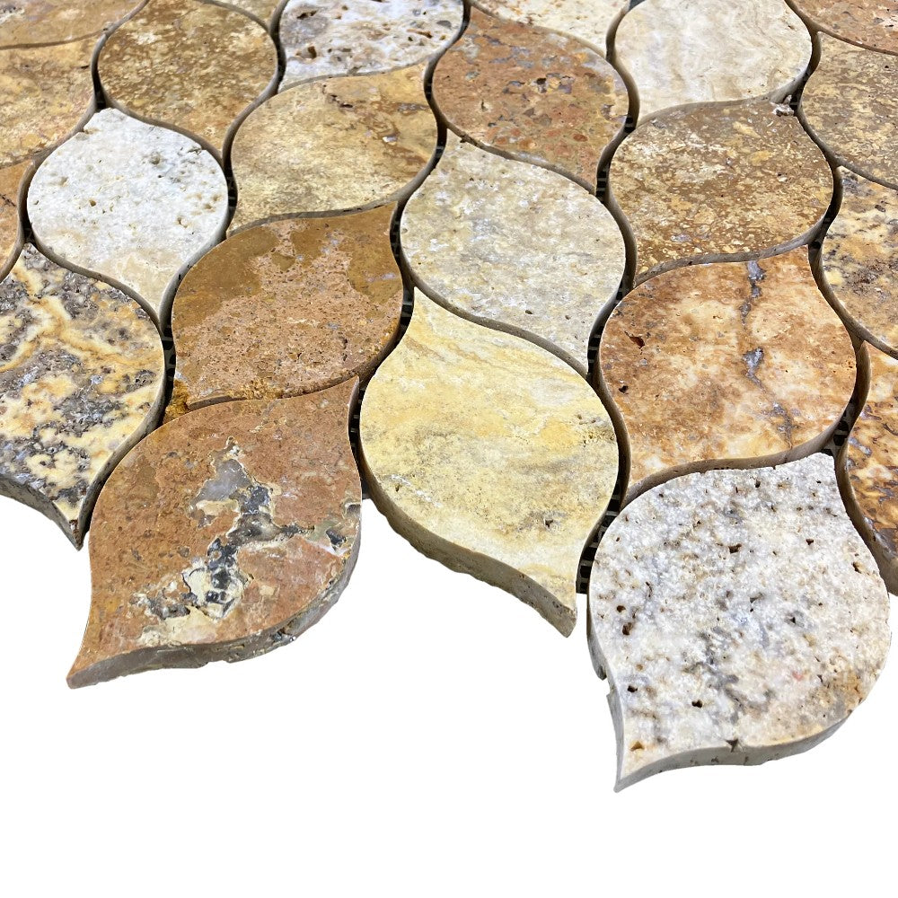 Scabos Travertine Leaf Design Mosaic Tile - Mesh Backed 12x12