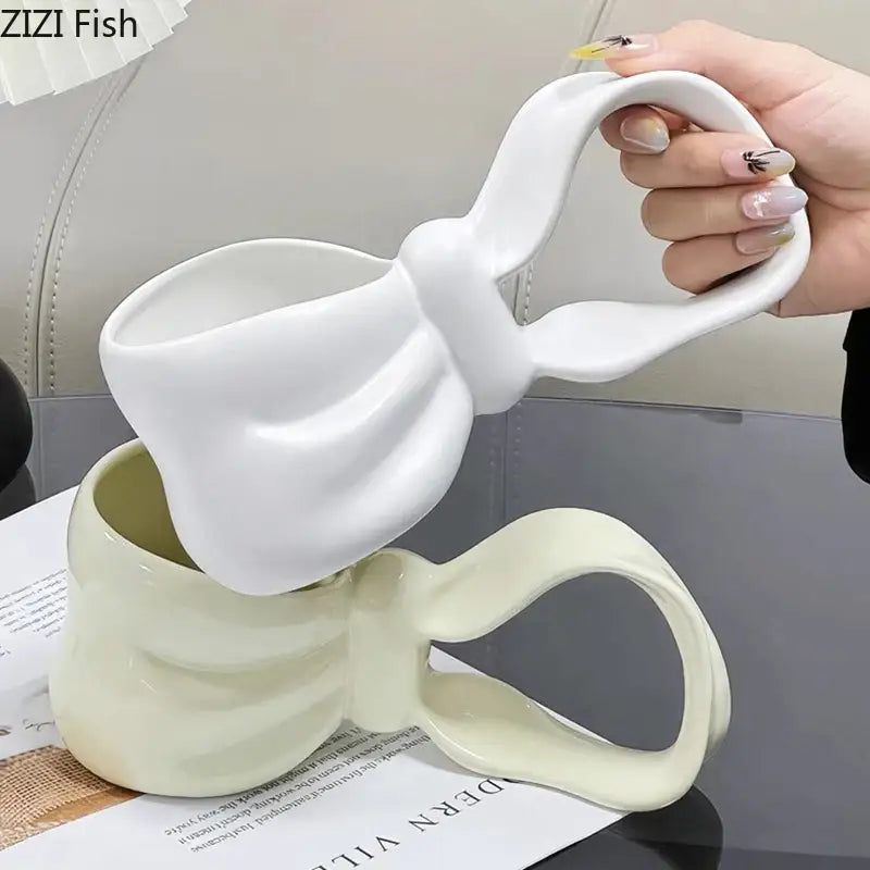 Sculpted bowknot ceramic coffee mug kitchen tea cup