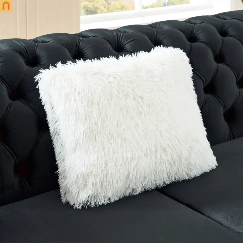 Sectional Sofa L-Shape Velvet Black Gold Steel Tufted 106in
