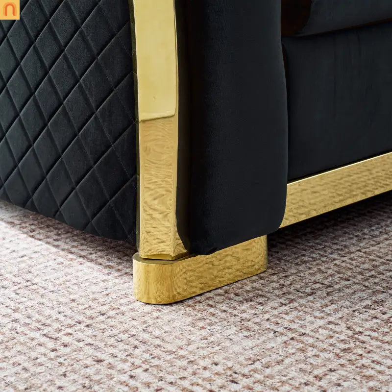 Sectional Sofa L-Shape Velvet Black Gold Steel Tufted 106in