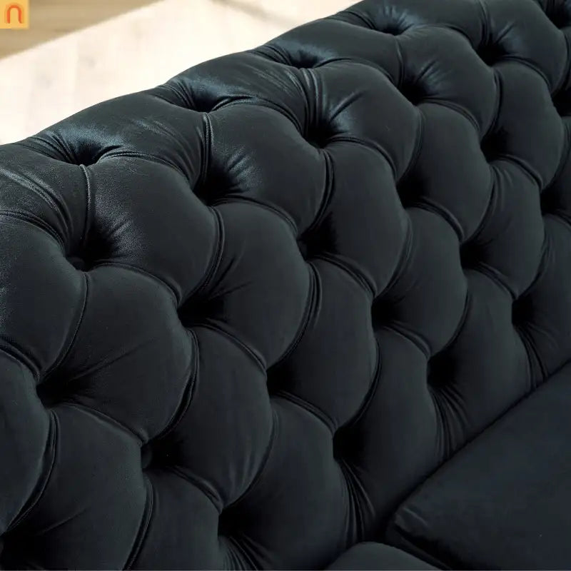 Sectional Sofa L-Shape Velvet Black Gold Steel Tufted 106in