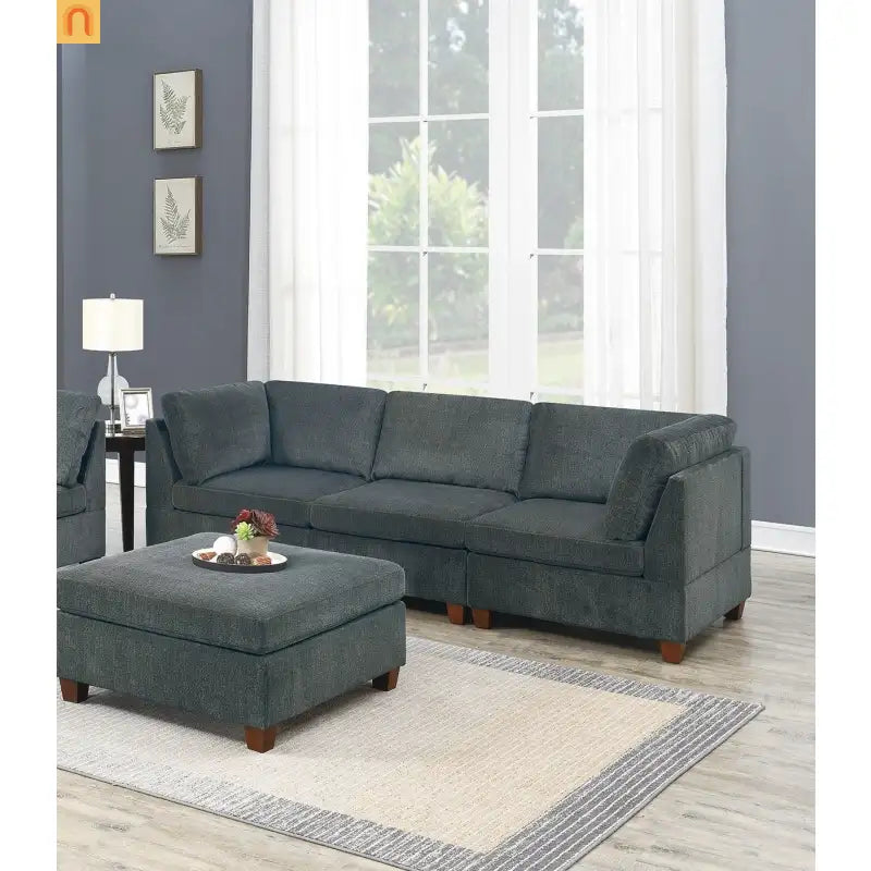 Sectional Sofa Modular Chenille Gray 7-Piece Ottoman