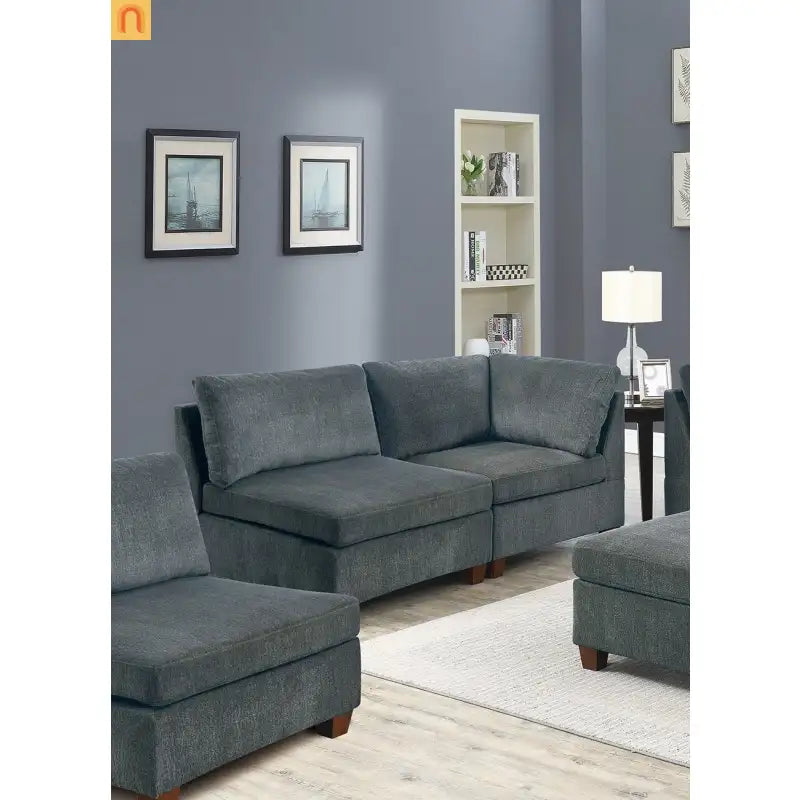 Sectional Sofa Modular Chenille Gray 7-Piece Ottoman