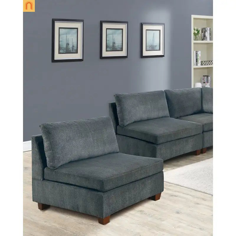 Sectional Sofa Modular Chenille Gray 7-Piece Ottoman