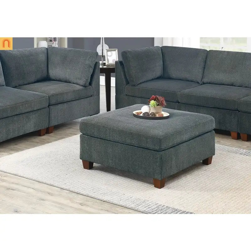 Sectional Sofa Modular Chenille Gray 7-Piece Ottoman