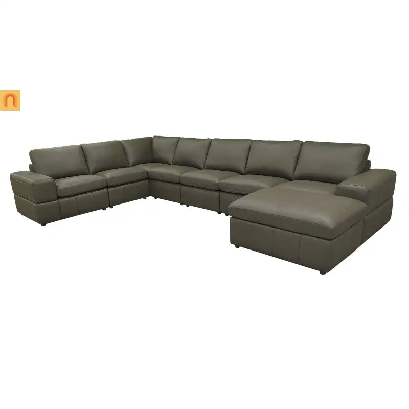 Sectional Sofa Modular Leather Match Olive Green 8-Seat 159in