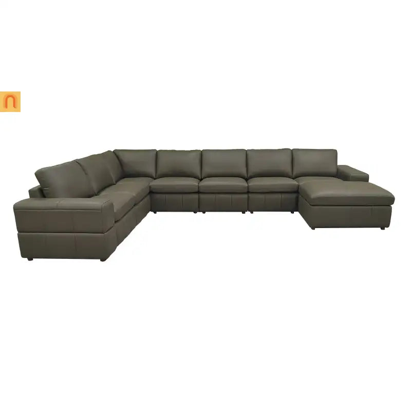 Sectional Sofa Modular Leather Match Olive Green 8-Seat 159in