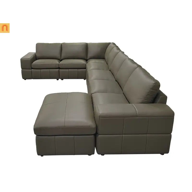 Sectional Sofa Modular Leather Match Olive Green 8-Seat 159in