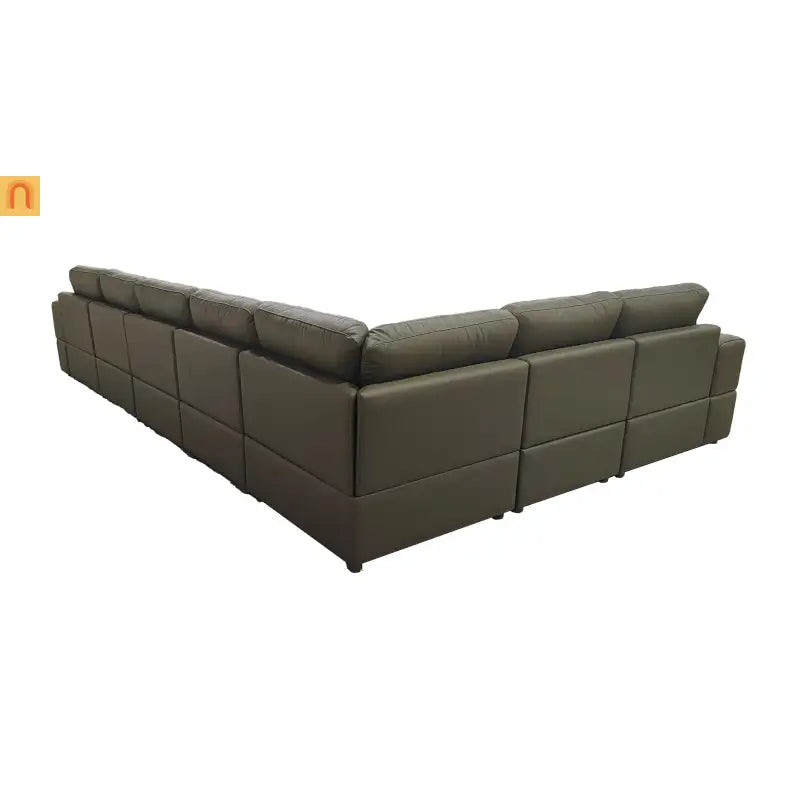 Sectional Sofa Modular Leather Match Olive Green 8-Seat 159in