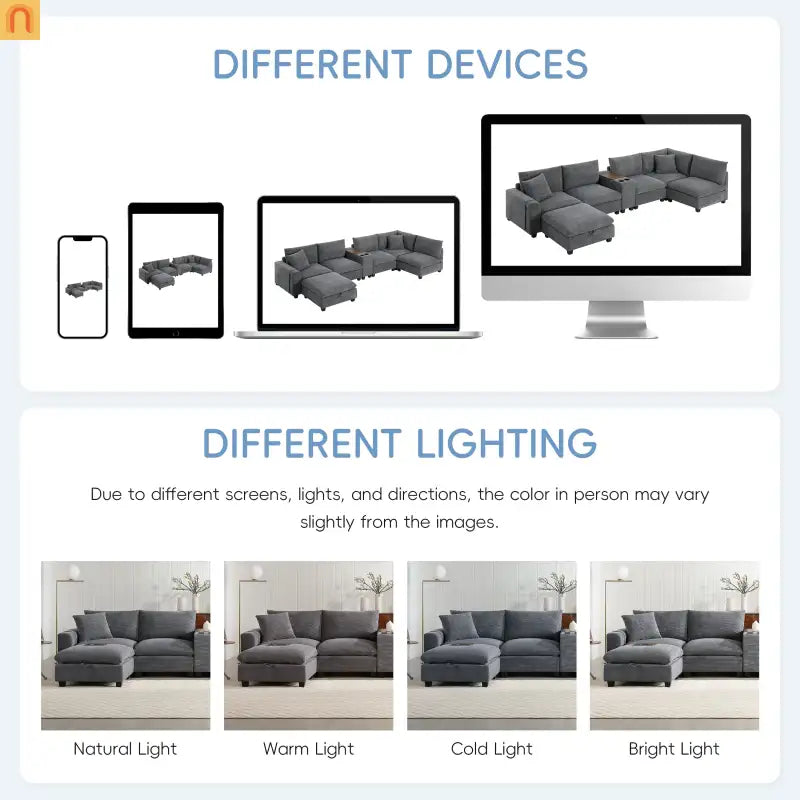 Sectional Sofa Modular Corduroy Gray 6-Seat USB Console 140in