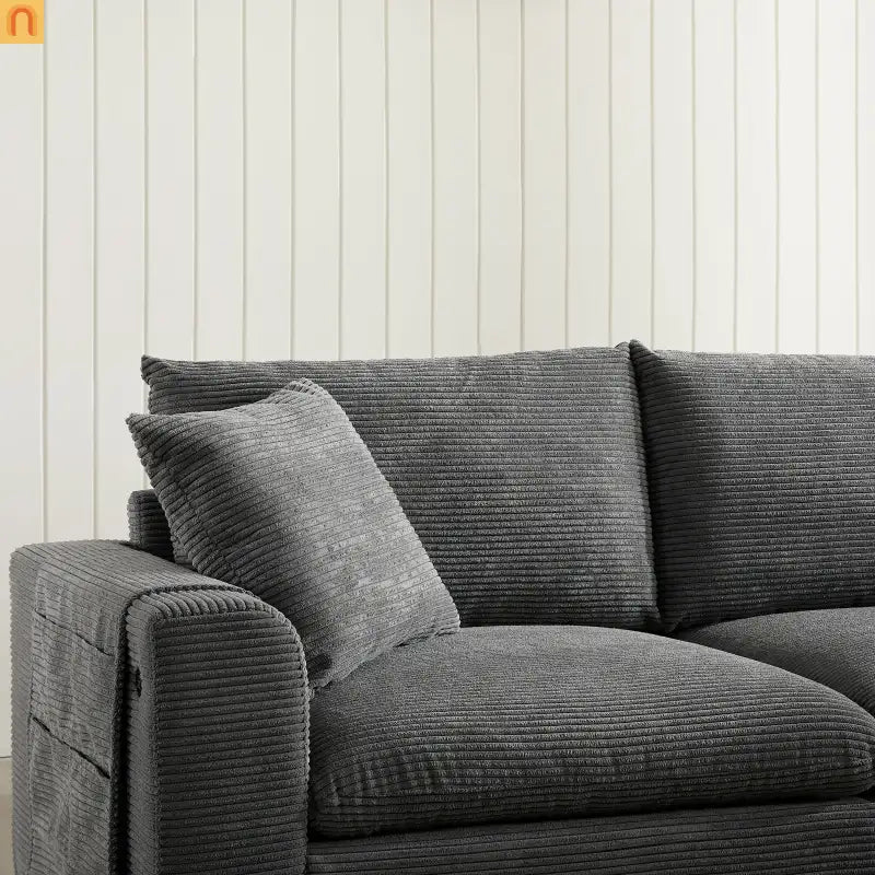 Sectional Sofa Modular Corduroy Gray 6-Seat USB Console 140in