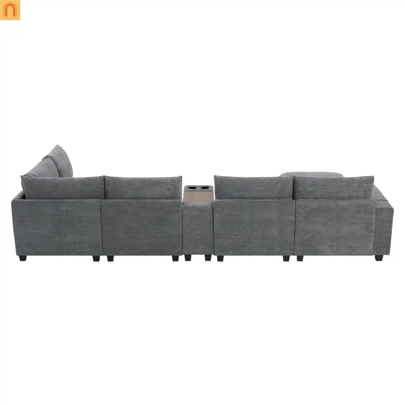 Sectional Sofa Modular Corduroy Gray 6-Seat USB Console 140in