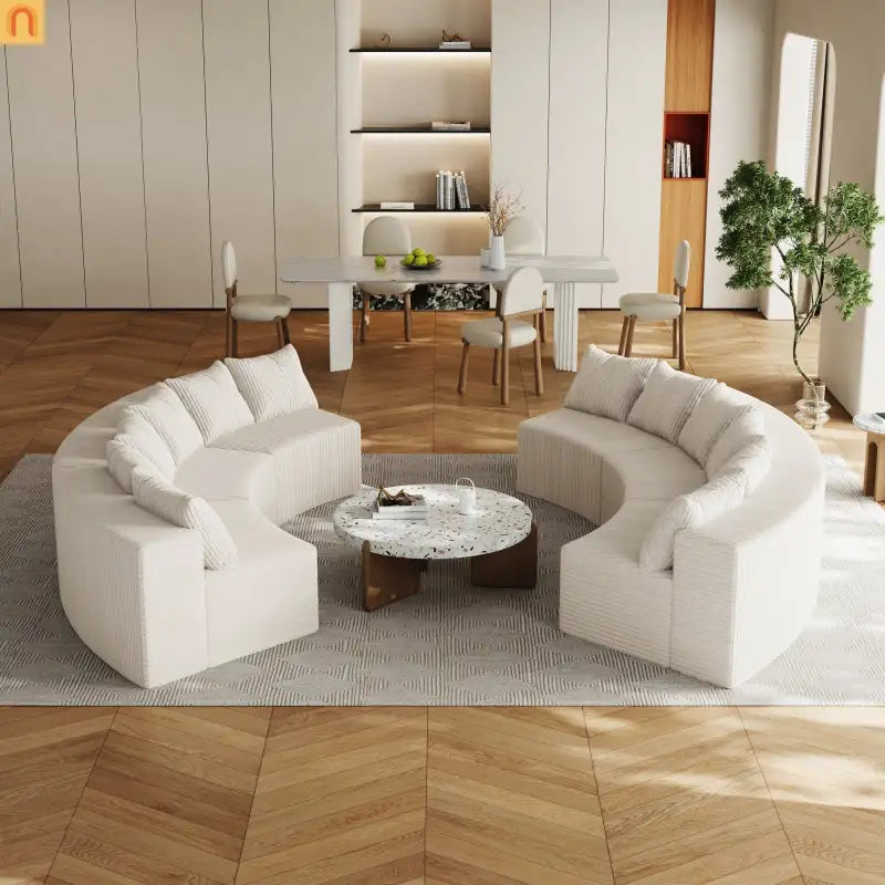Sectional Curved Modular Corduroy Beige 6 Sections 12 Pillows