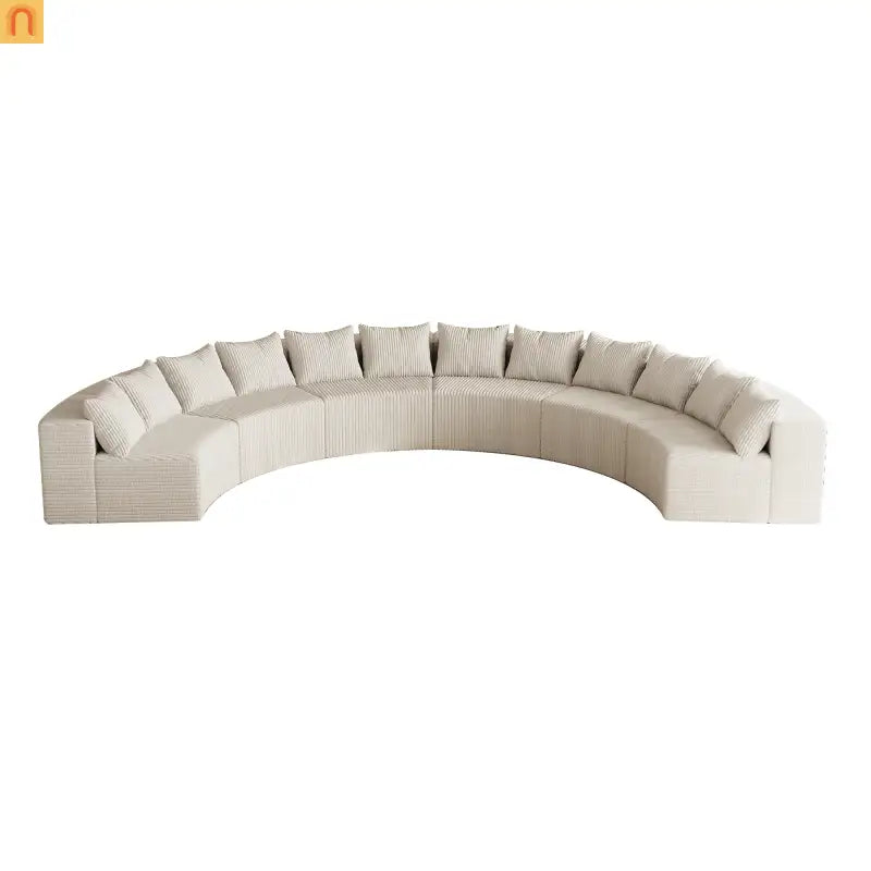 Sectional Curved Modular Corduroy Beige 6 Sections 12 Pillows