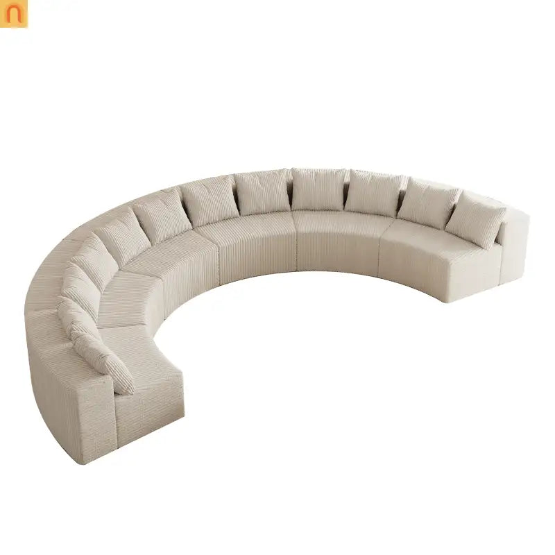 Sectional Curved Modular Corduroy Beige 6 Sections 12 Pillows
