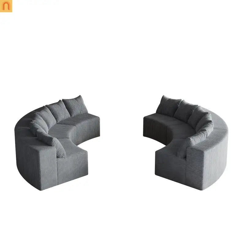 Sectional Curved Modular Corduroy Gray 6 Sections 12 Pillows