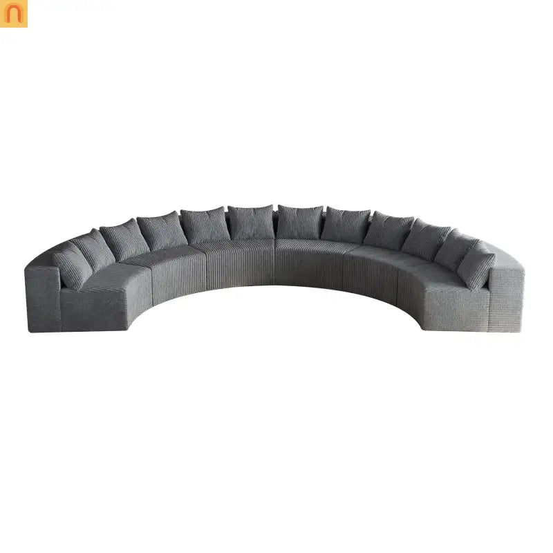 Sectional Curved Modular Corduroy Gray 6 Sections 12 Pillows