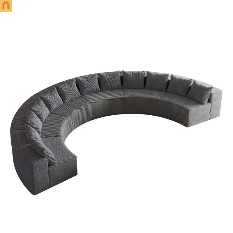 Sectional Curved Modular Corduroy Gray 6 Sections 12 Pillows