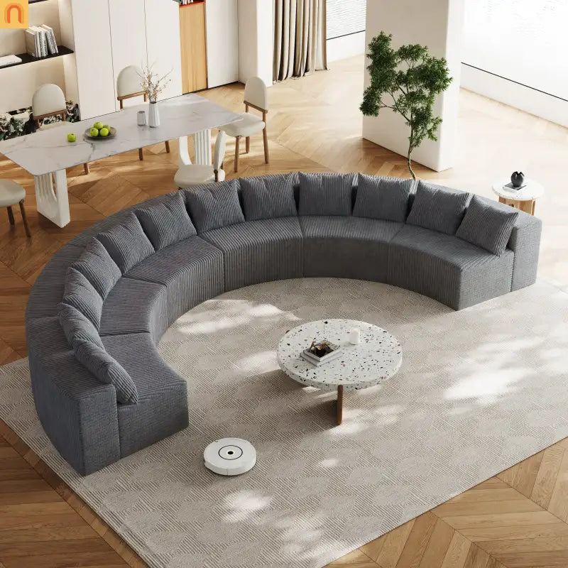 Sectional Curved Modular Corduroy Gray 6 Sections 12 Pillows