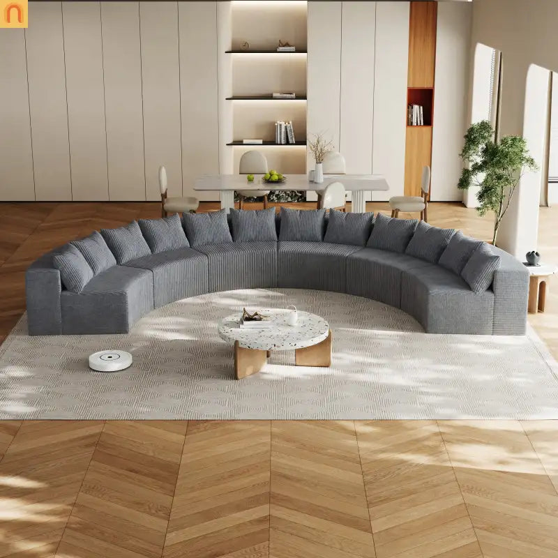 Sectional Curved Modular Corduroy Gray 6 Sections 12 Pillows