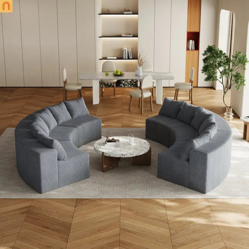 Sectional Curved Modular Corduroy Gray 6 Sections 12 Pillows