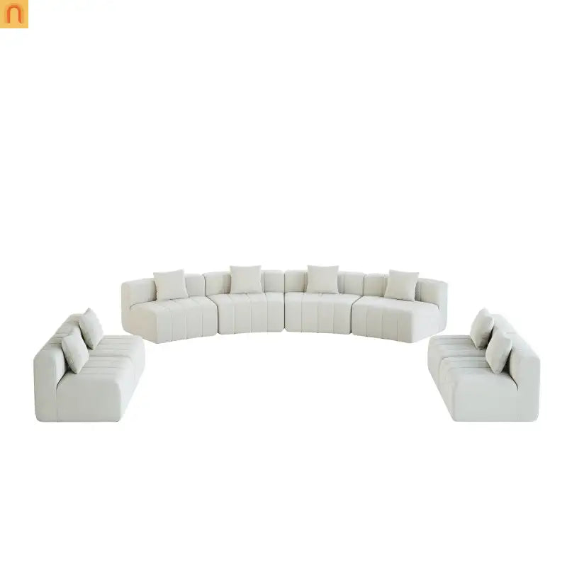 Sectional Sofa Curved Modular Chenille Beige 8-Seat No Assembly