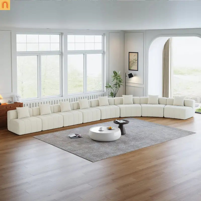 Sectional Sofa Curved Modular Chenille Beige 8-Seat No Assembly
