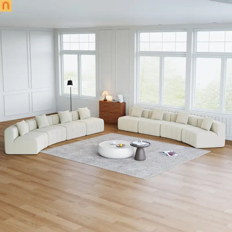 Sectional Sofa Curved Modular Chenille Beige 8-Seat No Assembly