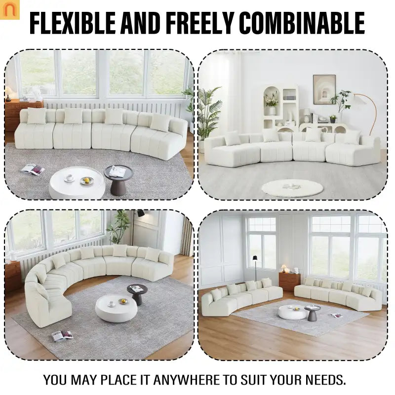 Sectional Sofa Curved Modular Chenille Beige 8-Seat No Assembly