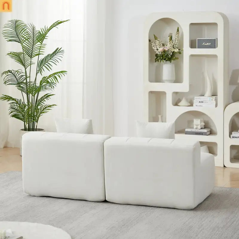 Sectional Sofa Curved Modular Chenille Beige 8-Seat No Assembly