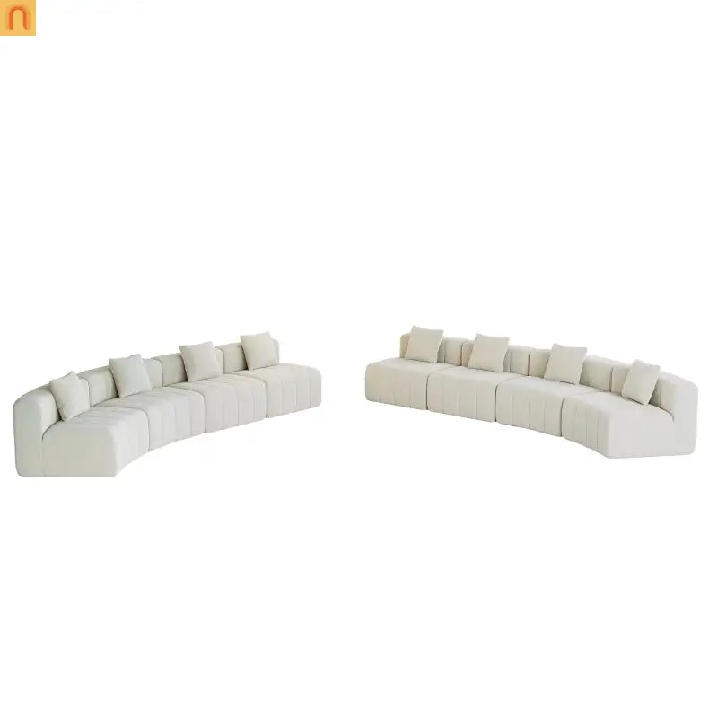 Sectional Sofa Curved Modular Chenille Beige 8-Seat No Assembly
