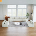 Sectional Sofa Curved Modular Chenille Beige 8-Seat No Assembly