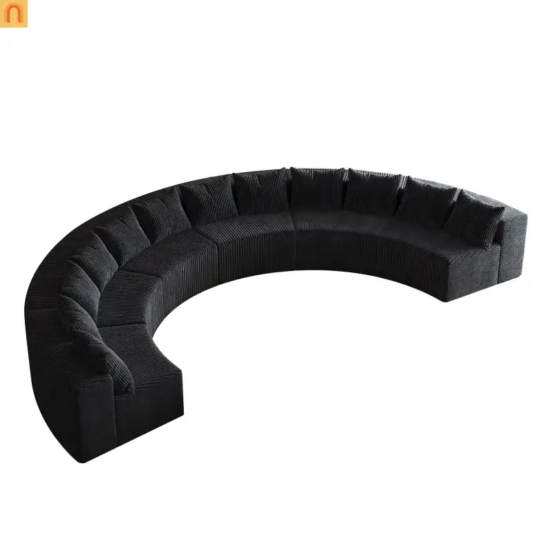 Sectional Curved Modular Corduroy Black 6 Sections 12 Pillows