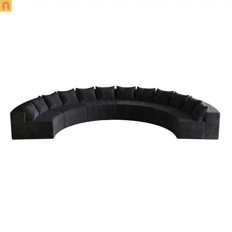 Sectional Curved Modular Corduroy Black 6 Sections 12 Pillows