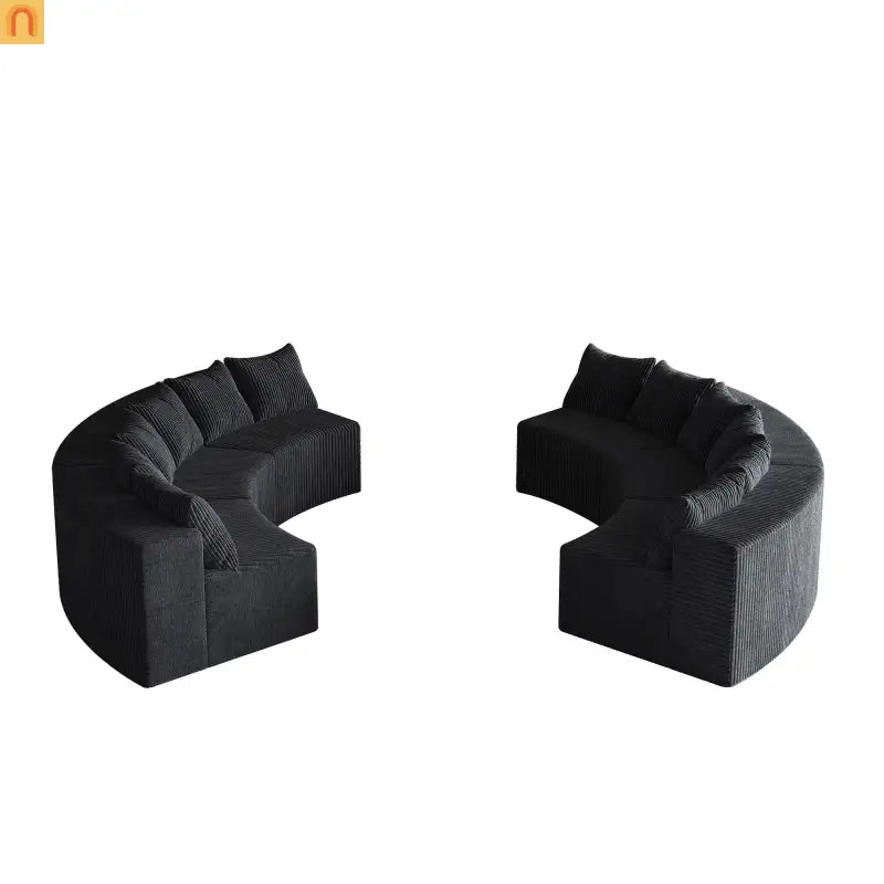Sectional Curved Modular Corduroy Black 6 Sections 12 Pillows