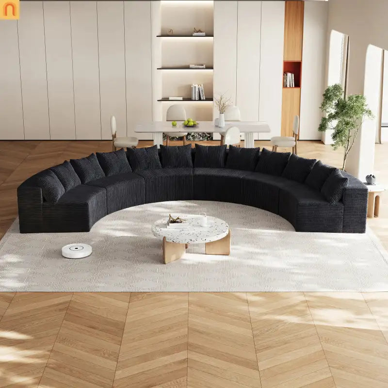 Sectional Curved Modular Corduroy Black 6 Sections 12 Pillows