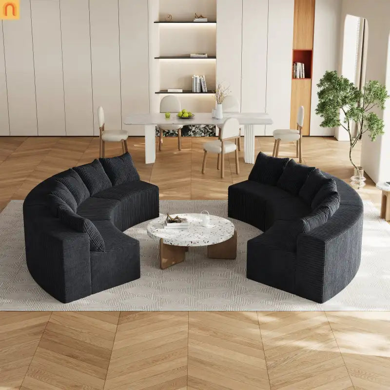 Sectional Curved Modular Corduroy Black 6 Sections 12 Pillows