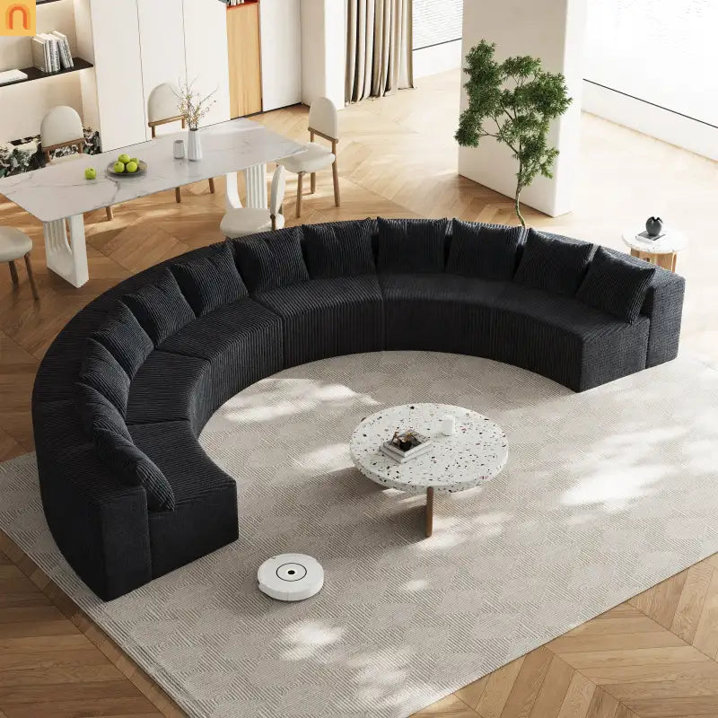 Sectional Curved Modular Corduroy Black 6 Sections 12 Pillows