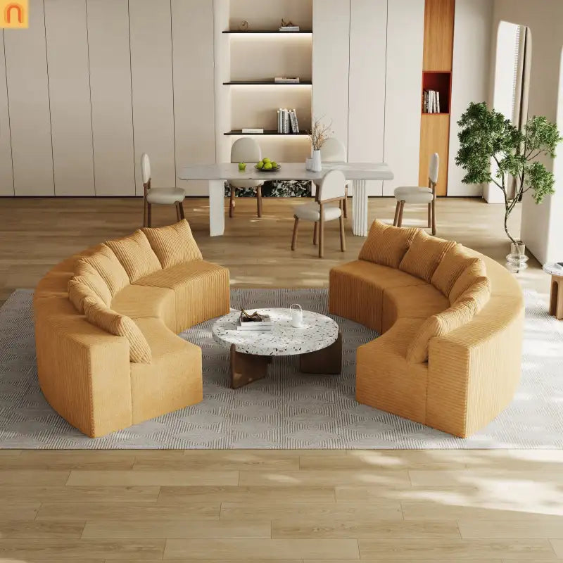 Sectional Curved Modular Corduroy Yellow 6 Sections 12 Pillows