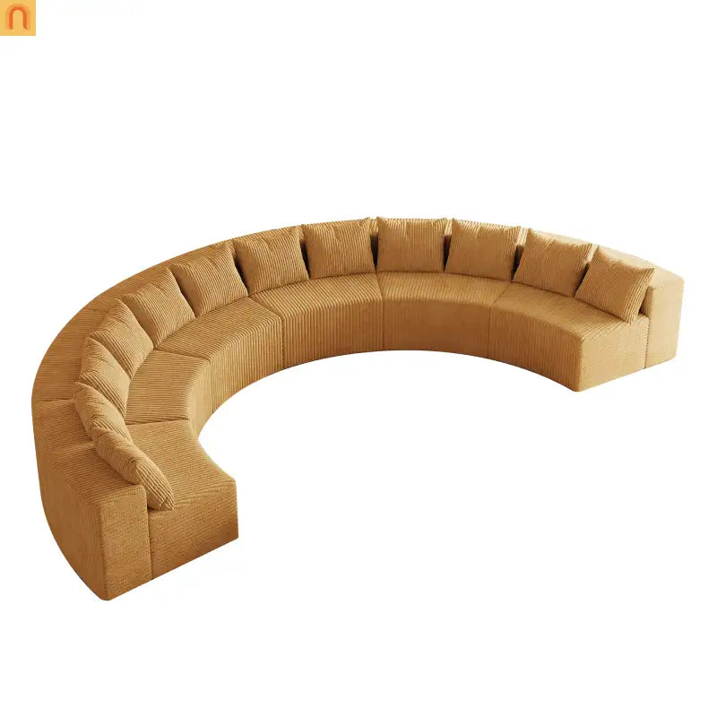 Sectional Curved Modular Corduroy Yellow 6 Sections 12 Pillows