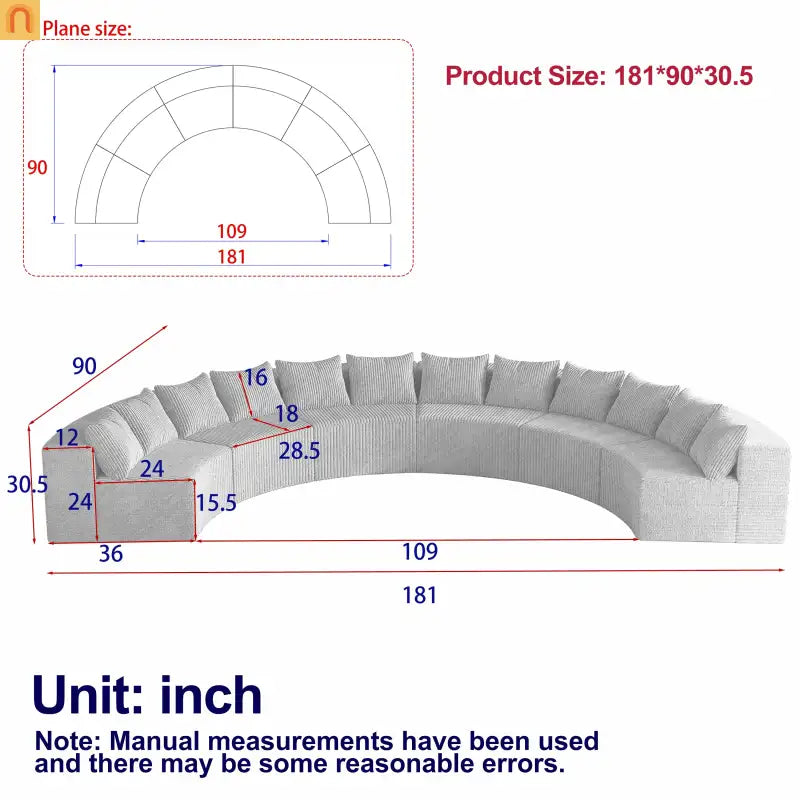 Sectional Curved Modular Corduroy Yellow 6 Sections 12 Pillows