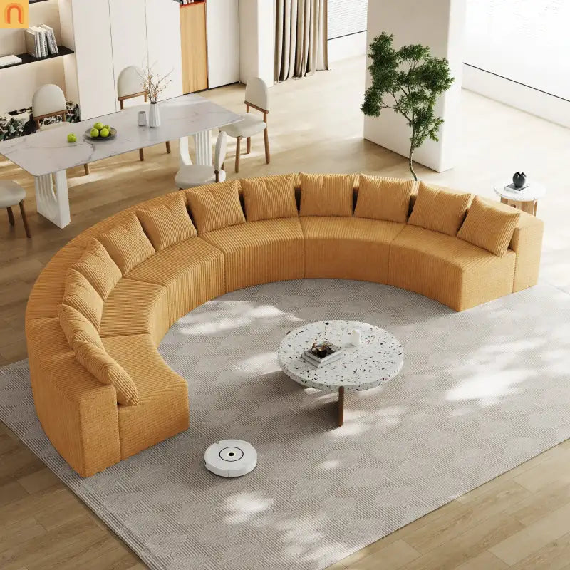 Sectional Curved Modular Corduroy Yellow 6 Sections 12 Pillows