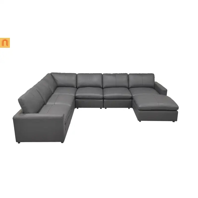 Sectional Sofa L-Shape Leather Match Blue Gray 7-Seat