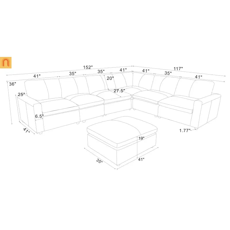 Sectional Sofa L-Shape Leather Match Blue Gray 7-Seat