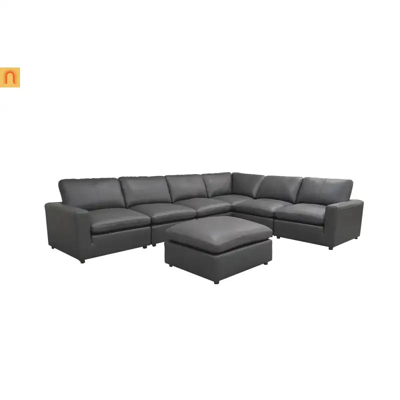 Sectional Sofa L-Shape Leather Match Blue Gray 7-Seat