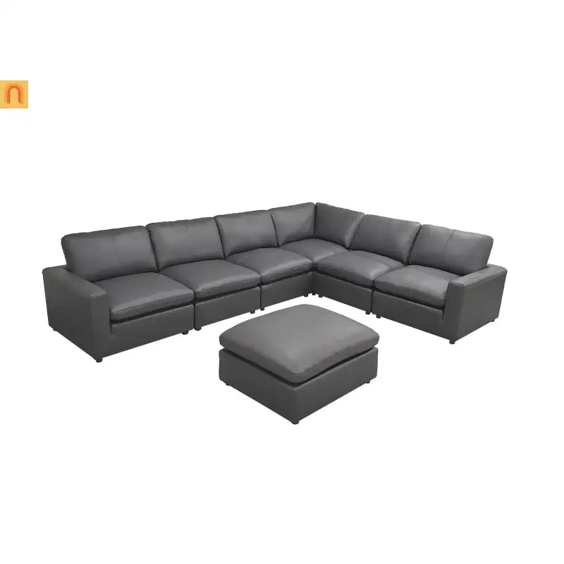 Sectional Sofa L-Shape Leather Match Blue Gray 7-Seat