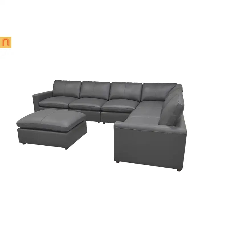 Sectional Sofa L-Shape Leather Match Blue Gray 7-Seat