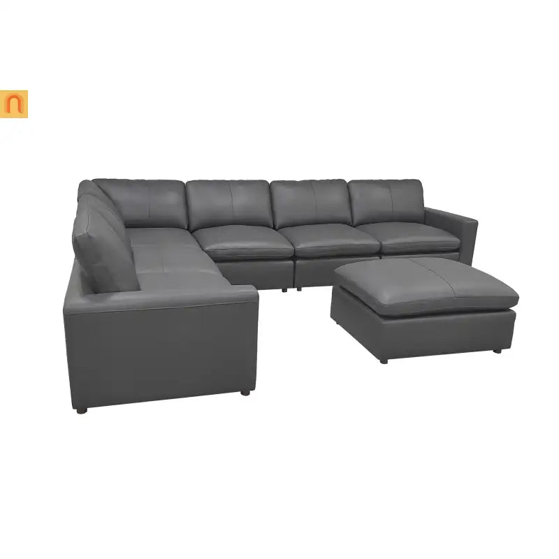 Sectional Sofa L-Shape Leather Match Blue Gray 7-Seat